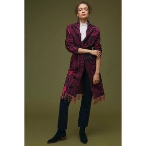 Anthropologie Abstract Fringed Sweater Coat